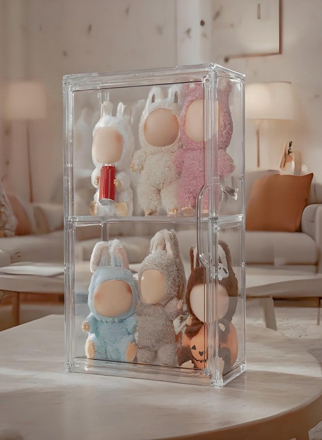 Treayes Clear Doll Display Case Compatible with Labubu- 2 Tier Organizer for 7 Inch Dolls & Clothes, Includes 20 Mini Hangers & 2 Rods | Doll Wardrobe Shelf - Image 3